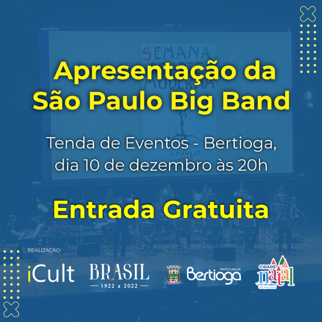 Imagem de cartaz sobre apresentação da São Paulo Big Band em Bertioga